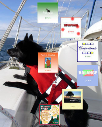 Schipperke on boat with album display